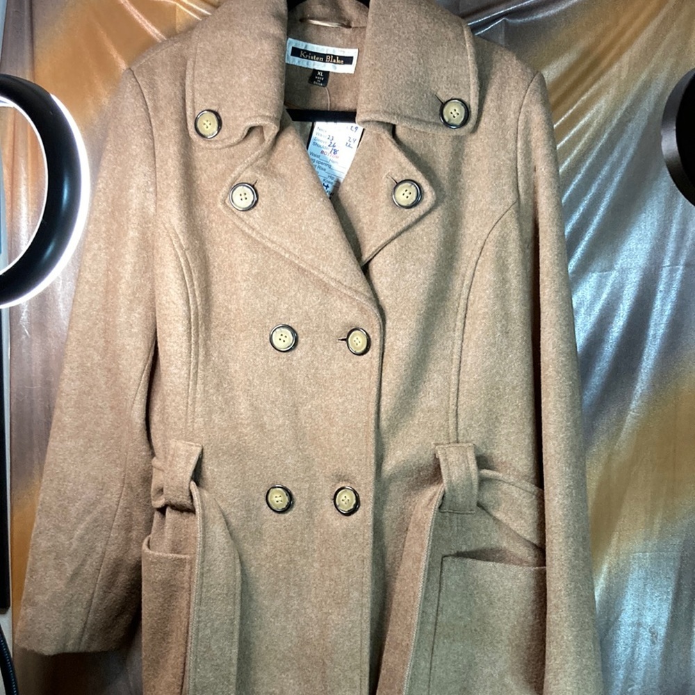 90’s‎ vintage Kristen Bell Kahki wool double breasted coat with belt 130
